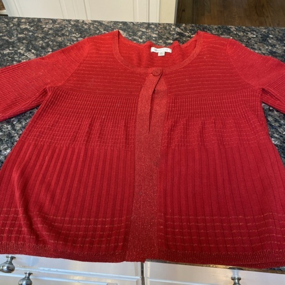 Coldwater Creek Red Sparkle Sweater 3/4 Sleeve Women's Large 3621